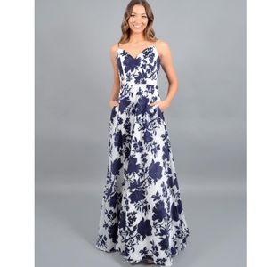 XSCAPE - FLORAL SATIN BEAD BROCADE GOWN 2418X